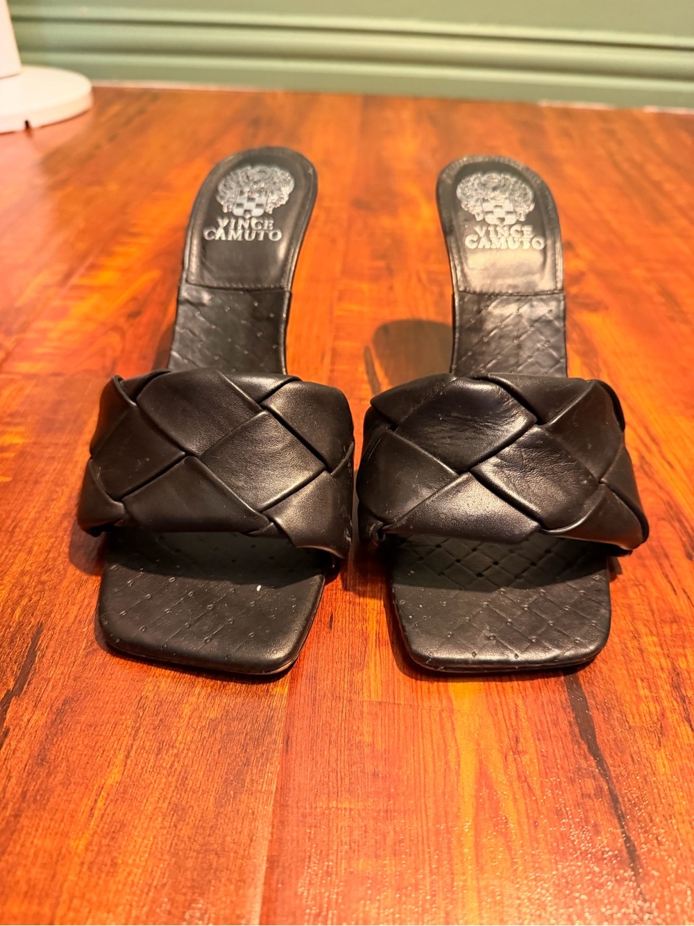 Vince Camuto Black Braided Leather Mule Heels